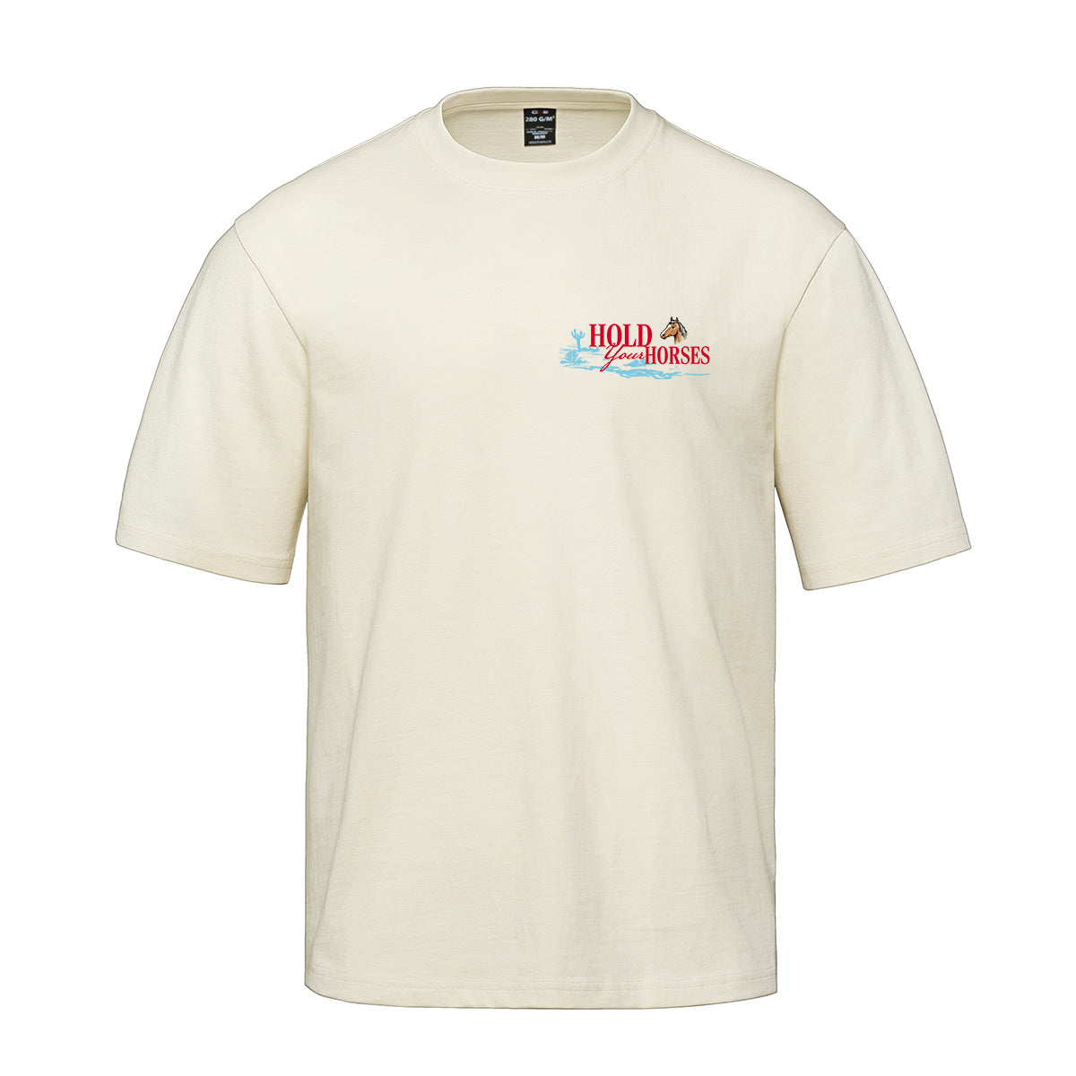 t-shirt heavyweight coupe ample creme avec imprimé Hold your horses au coeur