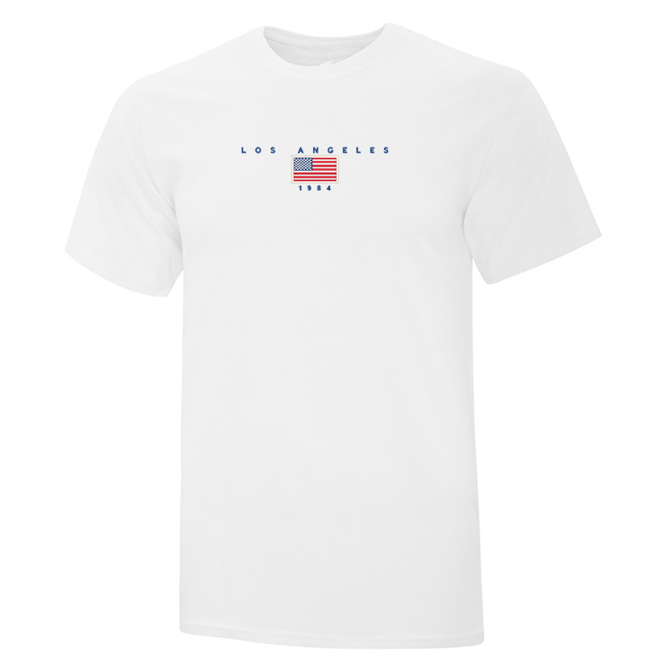 t-shirt blanc avec broderie lors angeles et le drapeau des états-unis