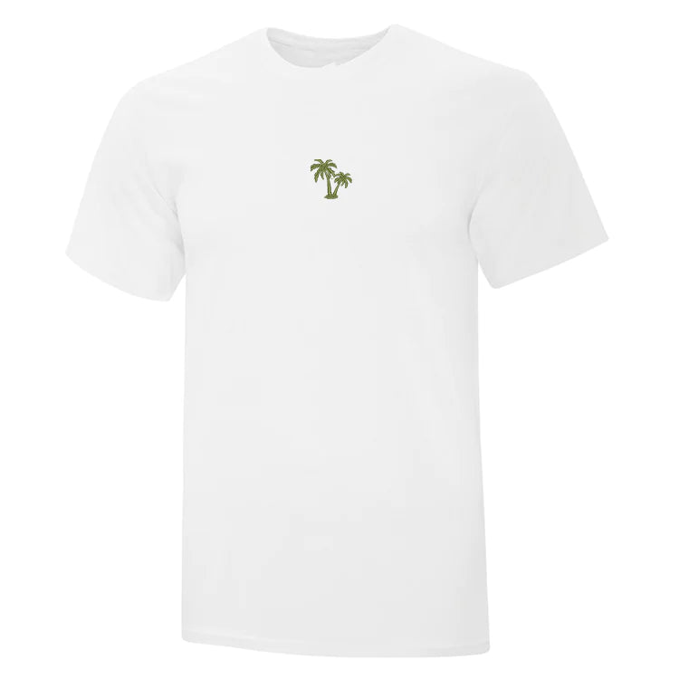 t-shirt blanc brodé avec des petits palmiers