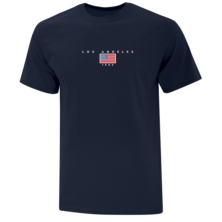 t-shirt bleu marin avec broderie lors angeles et le drapeau des états-unis