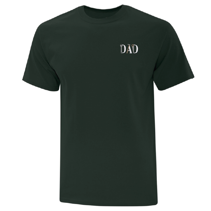 t-shirt construction dad vert foret broderie outils de bricolage